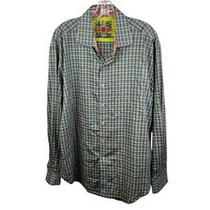 Robert Graham Exclusive Men's XL Blue/Green Plaid Flip Sleeve Button Up Shirt